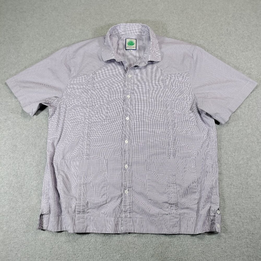 Centuria Utility Shirt Men XXL Purple White Check Outdoor Travel Guayabera Shirt